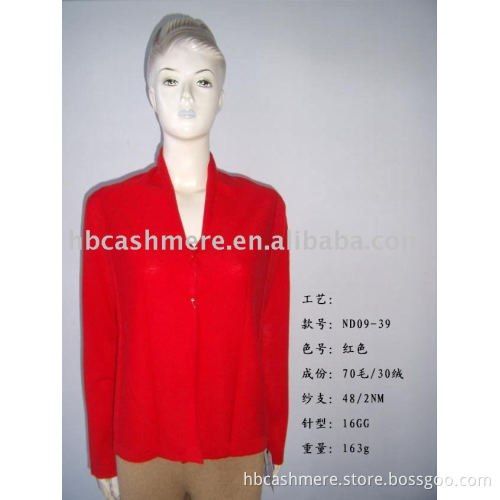 women's cashmere/wool blended cardigan -V neck